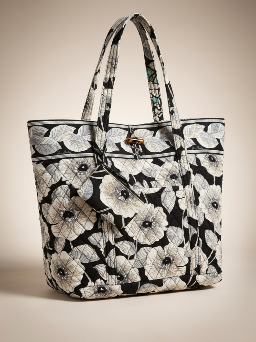 Vera Bradley Black and Cream Floral Quilted Tote